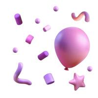 Confetti party clapper 3d , shapes. Birthday or carnival fireworks or popper paper streamers, star and elements for greeting design. purple, pink vector