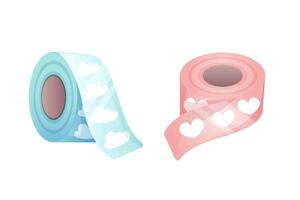 Colored decorative tape, ribbon. With hearts and clouds. Isolated on white background vector