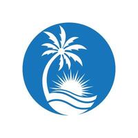 logo design of the sun shining in the gap of a palm tree vector