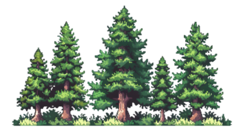 Pixel art Pine trees set, cartoon style Isolated on transparent background png