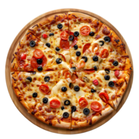 Pizza with tomatoes, olives and cheese Isolated on transparent background png