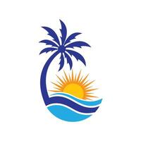 logo design of the sun shining in the gap of a palm tree vector