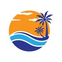 logo design of the sun shining in the gap of a palm tree vector