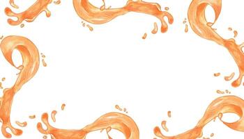 Board of watercolor orange splash juice of fruits illustration isolated on white. Mango, pineapple liquid hand drawn. Design element for packaging, menu, label, drink, ice-cream, tableware vector