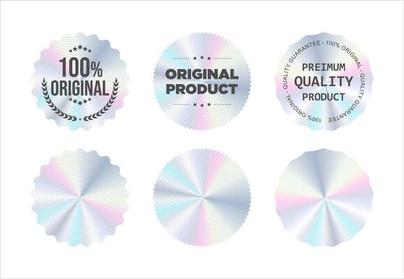 Hologram stickers or labels with holographic premium quality text illustration
