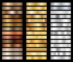Gold cooper bronze silver and golden foil texture gradation background set design for frame ribbon coin abstract illustration vector