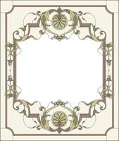 Stained-glass window decoration panel in a rectangular frame, abstract floral arrangement of buds and leaves in the baroque style vector