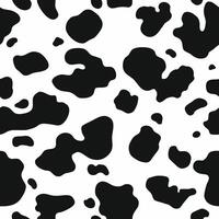 Cow skin texture, black and white spot repeated seamless pattern. Animal print dalmatian dog stains. vector