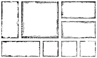 Set of grunge square frames. Empty border background. Hand draws black and white ink. Distress damaged edge vintage template. Brush stroke. vector