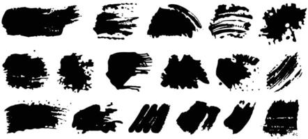 Set of black smears paint, ink brush strokes, brushes, lines. Dirty artistic grunge ink banner. Border design elements, text frames. vector