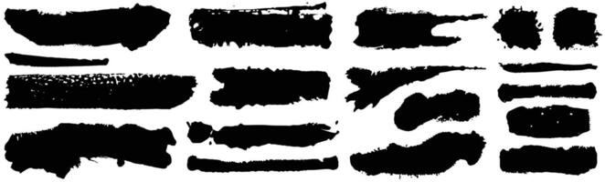 Set of different grunge brush strokes. Dirty artistic design elements isolated on white background. Black paint hand made, dry ink text box. Brush smear vector