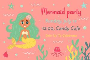 Birthday invitation with mermaid. template of mermaid theme birthday party invitation. vector