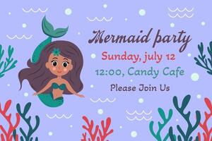 Birthday invitation with mermaid. template of mermaid theme birthday party invitation. vector