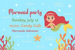 Birthday invitation with mermaid. template of mermaid theme birthday party invitation. vector