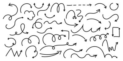 Spiral arrow doodle, wavy twist minimal squiggly line set. Curve comic turn way direction. Playful quirky simple free hand elements. vector