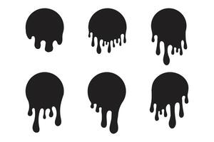 Melt drip circle silhouette paint round splash with drops, liquid shape, stain isolated on white background. Collection of Flowing fluid, slime or cream. vector