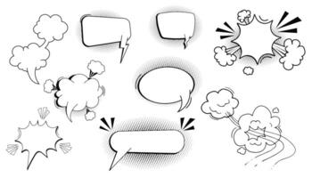 Comic speech bubble cloud with halftone, empty frame for text, boom or pow sound effects in pop art style. Set dialog balloons. vector