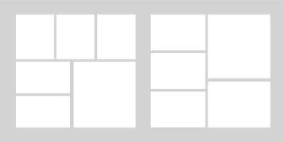 Photo grid collage frames template, moodboad layout, mosaic border, scrapbook set isolated on background. Presentation display mockup. vector