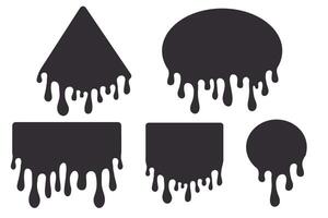 Melt drip circle silhouette paint round splash with drops, liquid shape, stain isolated on white background. Collection of Flowing fluid, slime or cream. vector