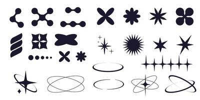 Set of y2k minimal geometric shapes thin line rings, abstract aesthetic element illustrated for banners, social media, poster design, sticker. Trendy design with frame, sparkles, star, lines vector