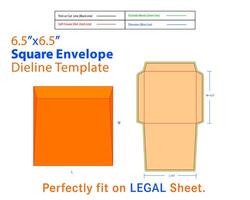 Square Envelope W 6.5, L 6.5 Inches Dieline Template vector