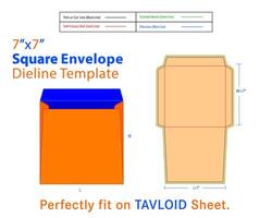 Square Envelope W 7, L 7 Inches Dieline Template vector