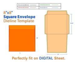 Square Envelope W 8, L 8 Inches Dieline Template vector