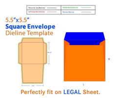 Square Envelope W 5.5, L 5.5 Inches Dieline Template vector