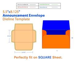 A-8 Announcement Envelope Dieline Template With 3D Design vector