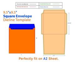 Square Envelope W 9.5, L 9.5 Inches Dieline Template vector