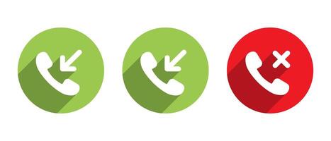 Incoming, outgoing, and missed call phone icon with long shadow vector