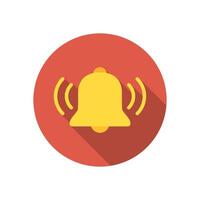 Ring bell icon with long shadow. Notification concept vector