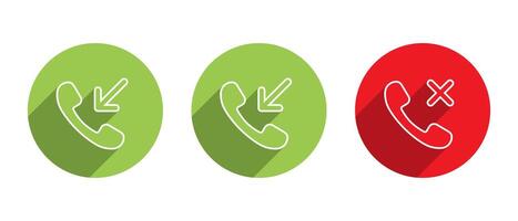 Incoming, outgoing, and missed call line icon with long shadow vector
