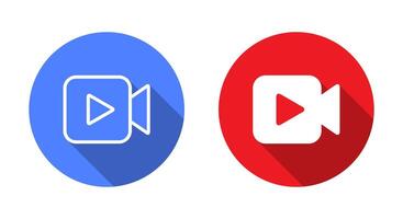 camera with play button icon with long shadow vector