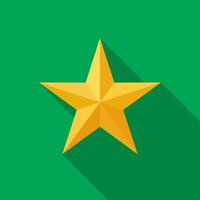 Star flat icon with long shadow. Star isolated on green background vector