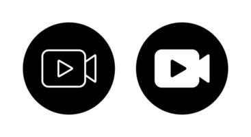 Play button on camera icon black circle vector