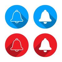 Bell icon set with long shadow. Notification sign symbol in flat design vector