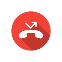 Missed call phone icon with long shadow vector