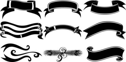 Ribbon banner and decorative element silhouette vector