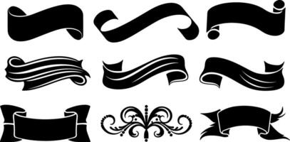 Ribbon banner and decorative element silhouette vector