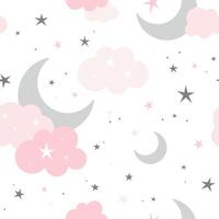 Seamless pattern with crescent moon, clouds and stars vector