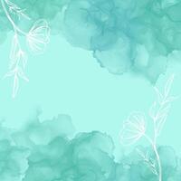 Abstract floral design on hand painted teal alcohol ink background vector