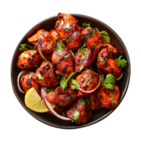 Chicken tikka Masala in plate isolated on transparent background png