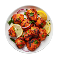 Chicken tikka Masala in plate isolated on transparent background png
