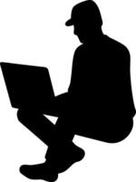 Men working and playing on laptop computers vector