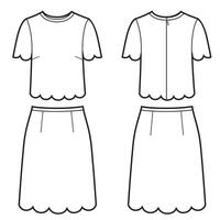 Linear black and white sketch of skirt and top suit vector