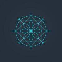 Sacred Geometry Floral Design. Intricate thin Lines on Dark Background with Symmetrical Pattern vector