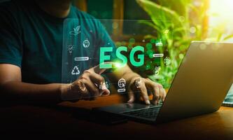 ESG environmental social governance investment business concept. Highlighting Environmental, Social, and Governance Principles in Modern Business and Sustainable Development Practices photo