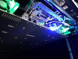 network cables connected to switch - closeup of data center hardware technology photo
