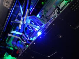 network cables connected to switch - closeup of data center hardware technology photo